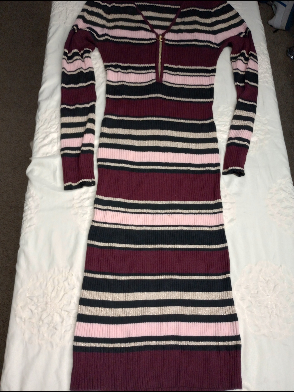 NOBO Burgundy, Pink & Black Striped Rib-Knit Long Sleeve Dress Size Large 11-13